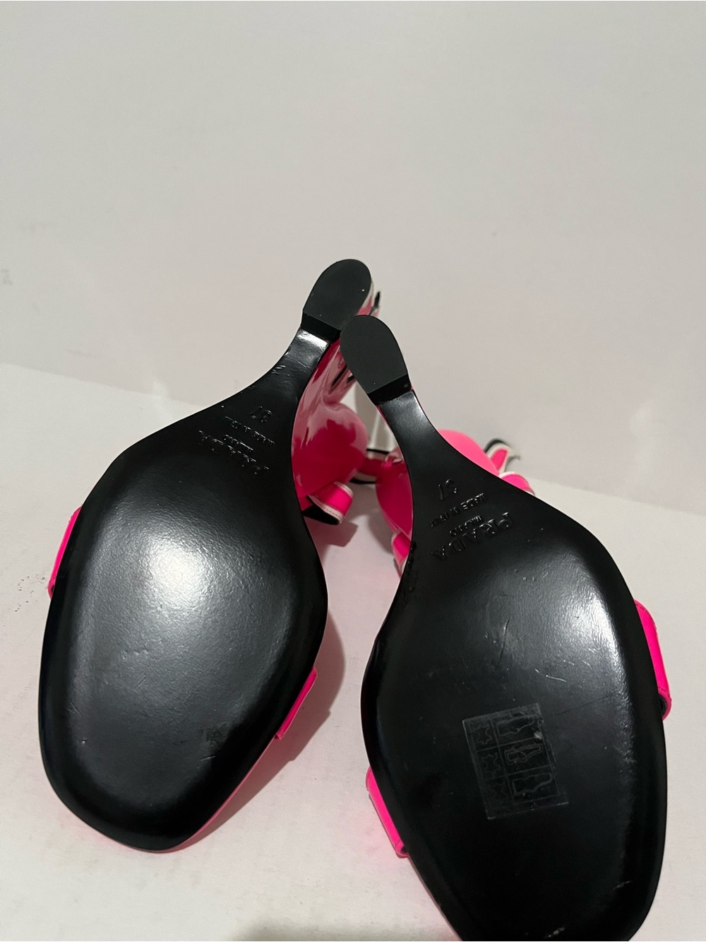 Prada Neon Pink Flame Wedge Sandals with Black & Silver Accents - Picture 7 of 10